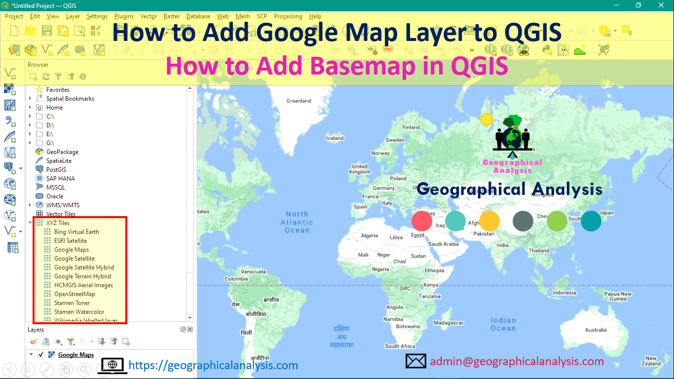 How to Add Google Map Layer to QGIS  How to Add Basemap in QGIS - Geographical Analysis