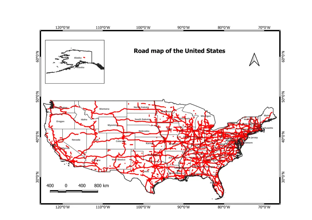 Road map of the United States