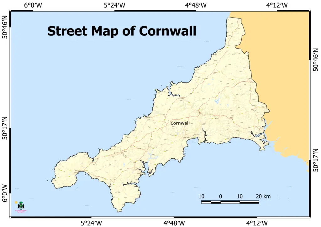 Street map of Cornwall