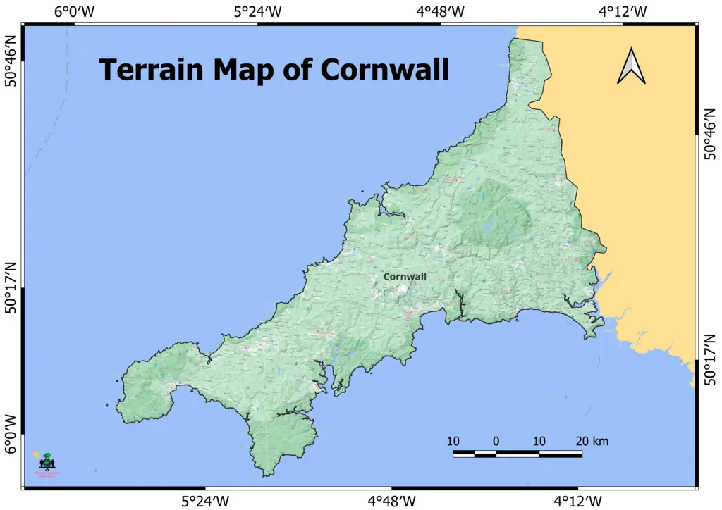 Terrain Map of Cornwall