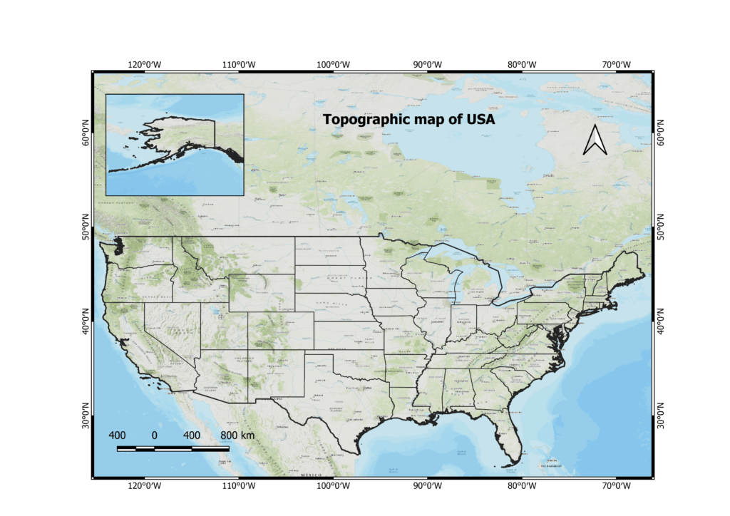 Topographic map of USA