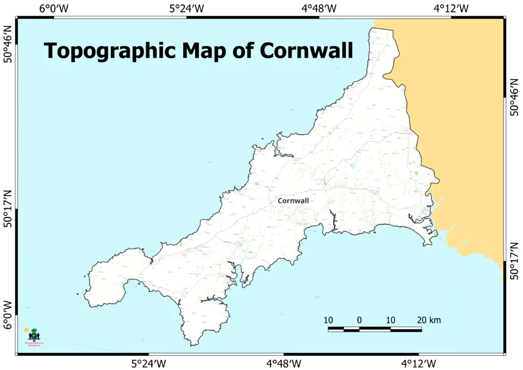 Topographic Map of Cornwall