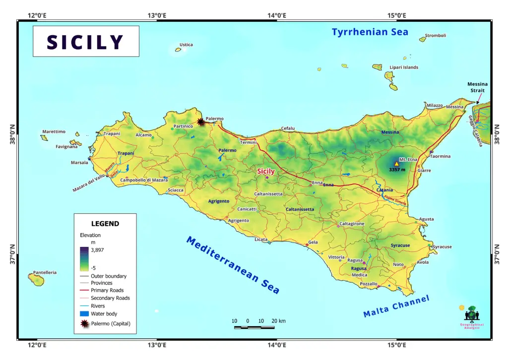 Map of Sicily, Italy