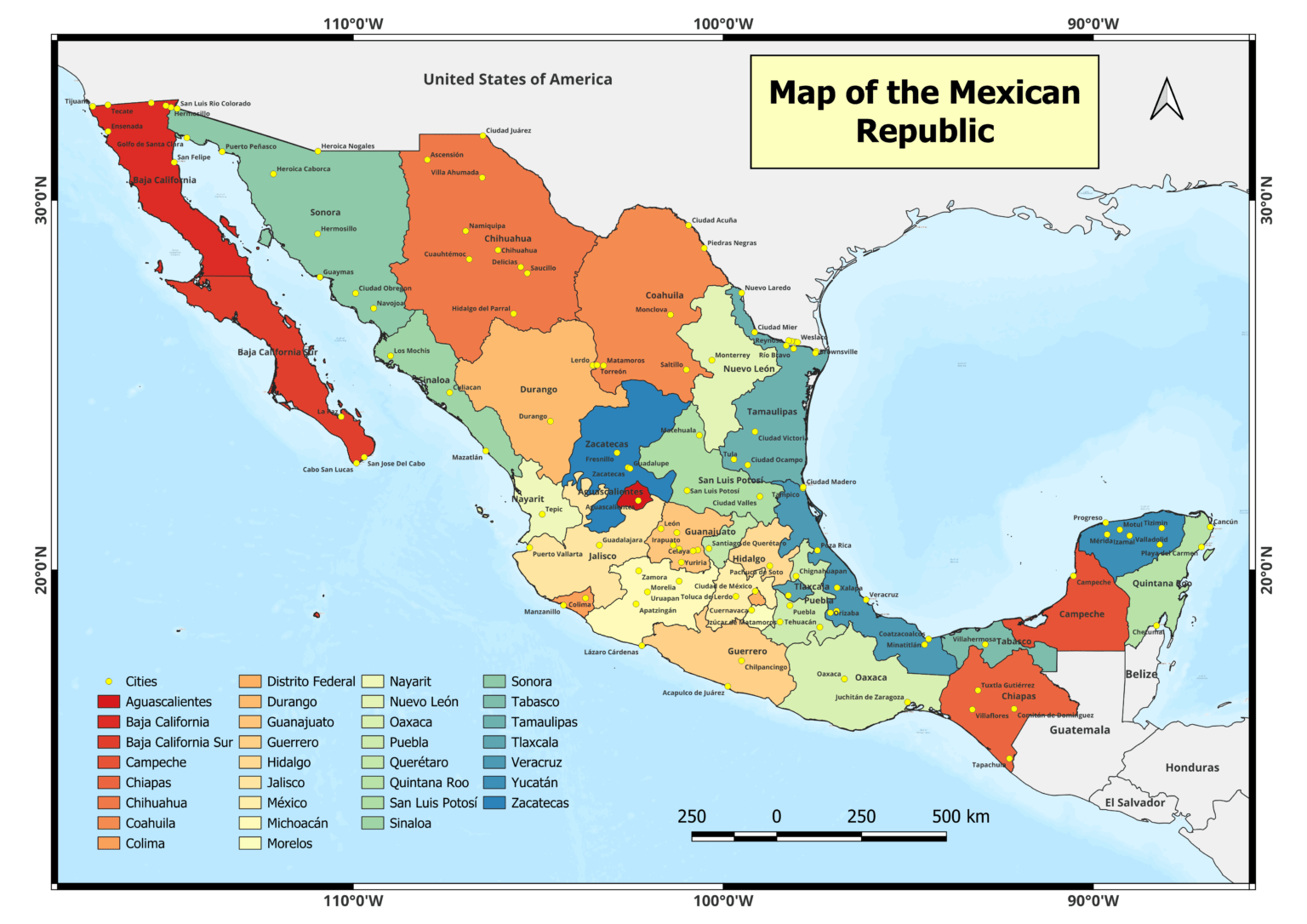 Map of the Mexican Republic (Mapa de la Republica Mexicana) Download ...