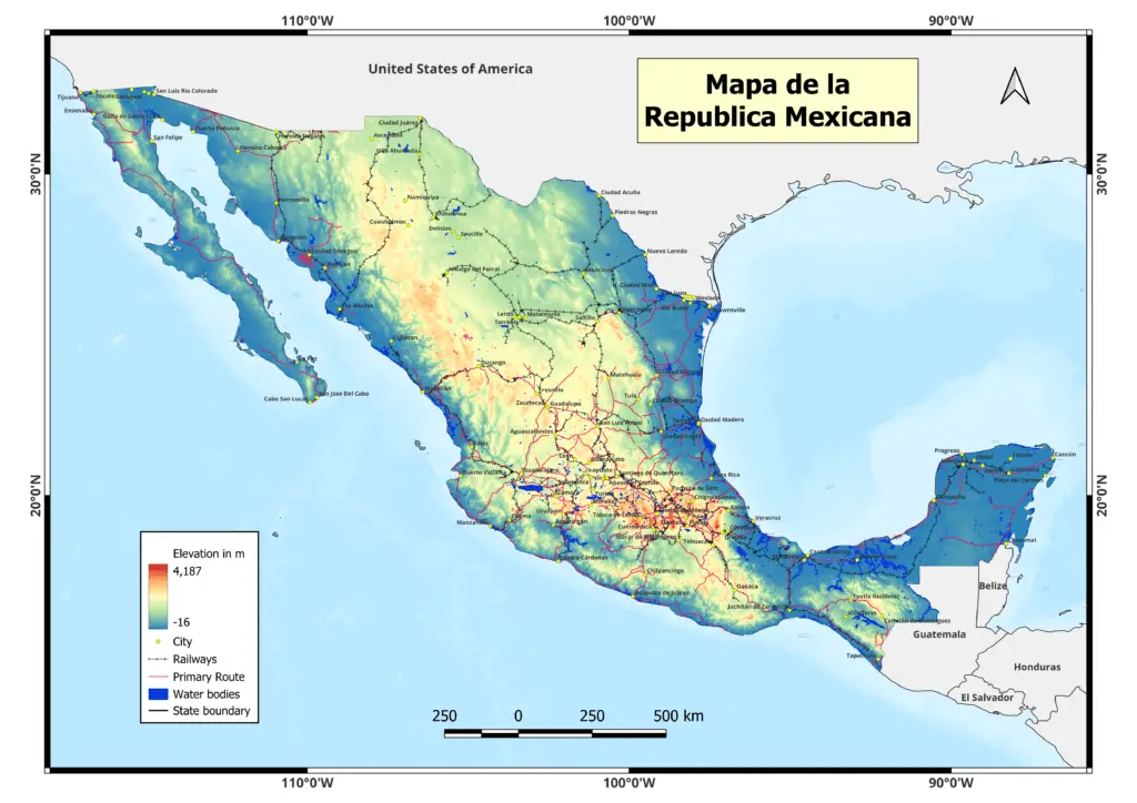 mapa detallado de la república mexicana
