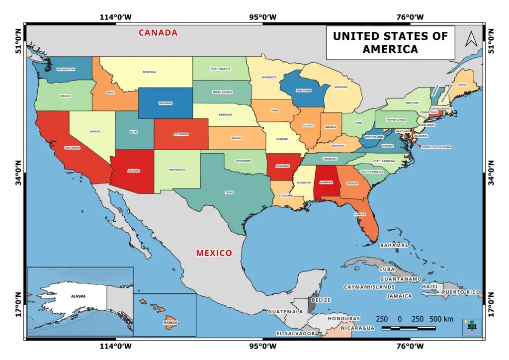 Map of USA with States