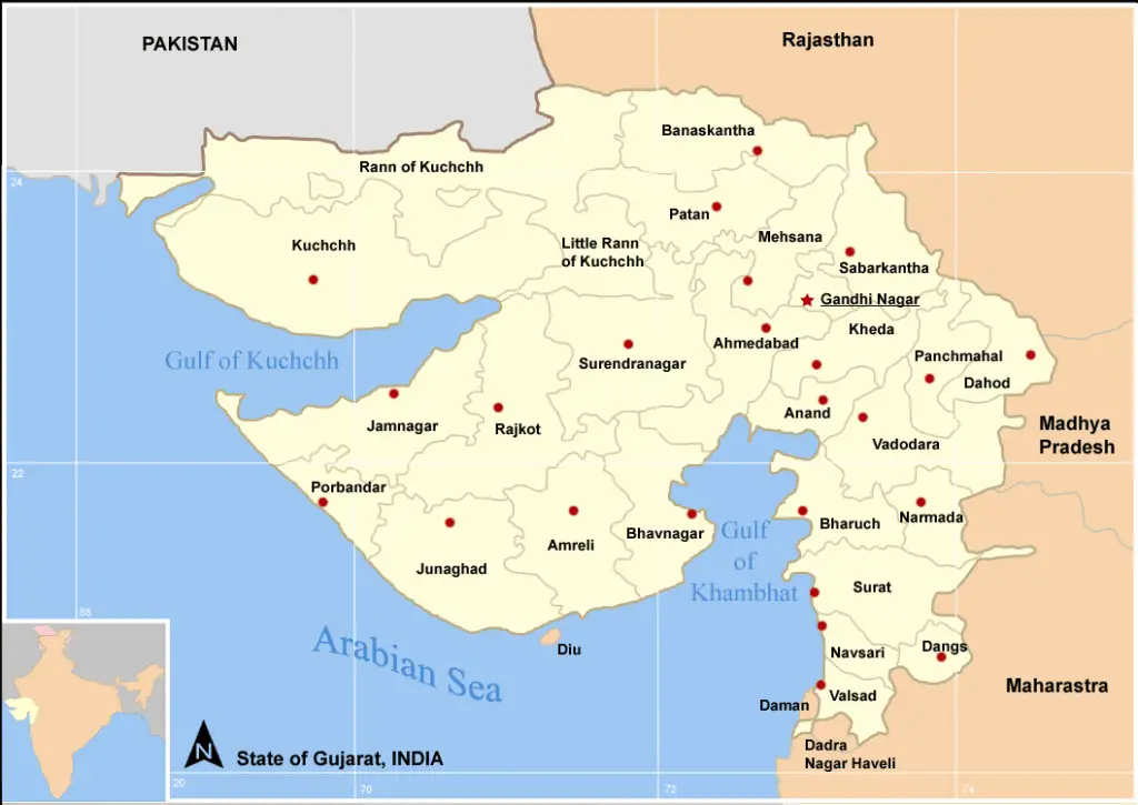 Map Gujarat state and districts